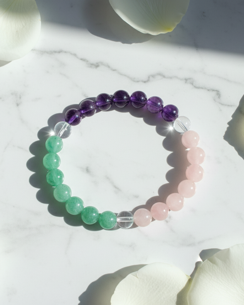 Rose Quartz - Amethyst - Green Aventurine - Clear Quartz Bead Bracelet