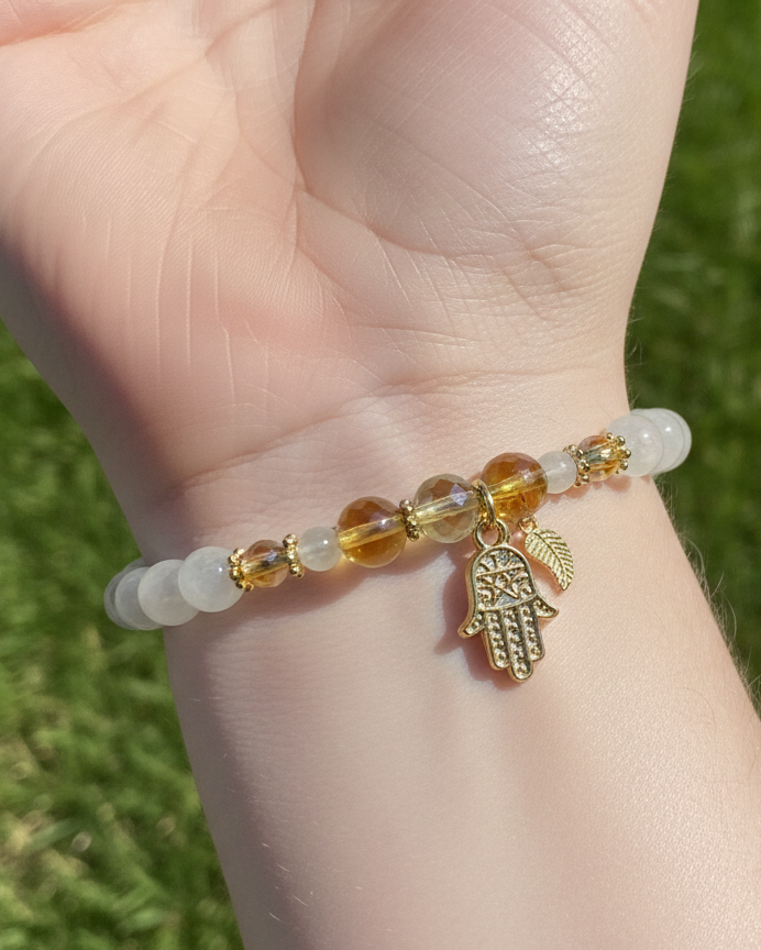 Citrine - Moonstone - Hand of Hamza Beaded Bracelet