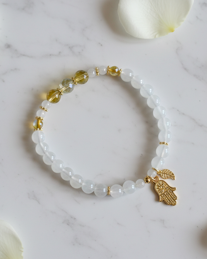 Citrine - Moonstone - Hand of Hamza Beaded Bracelet